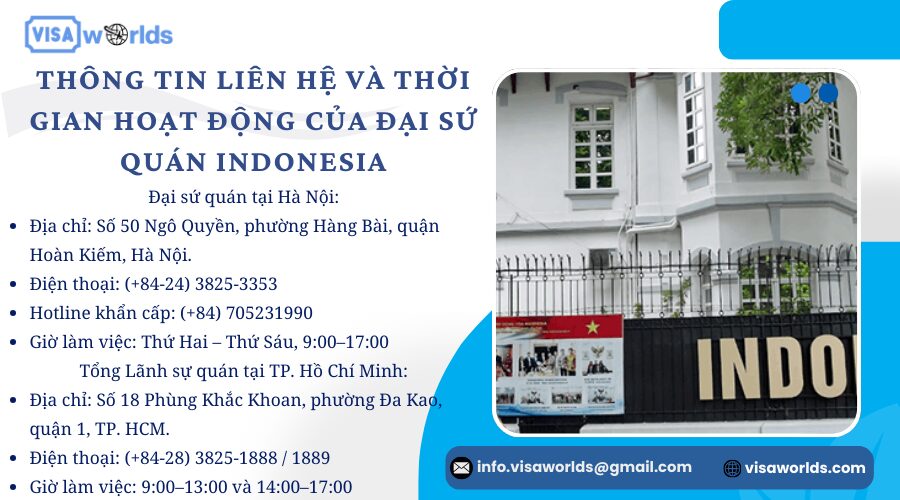 Thông tin liên hệ và thời gian hoạt động của đại sứ quán Indonesia